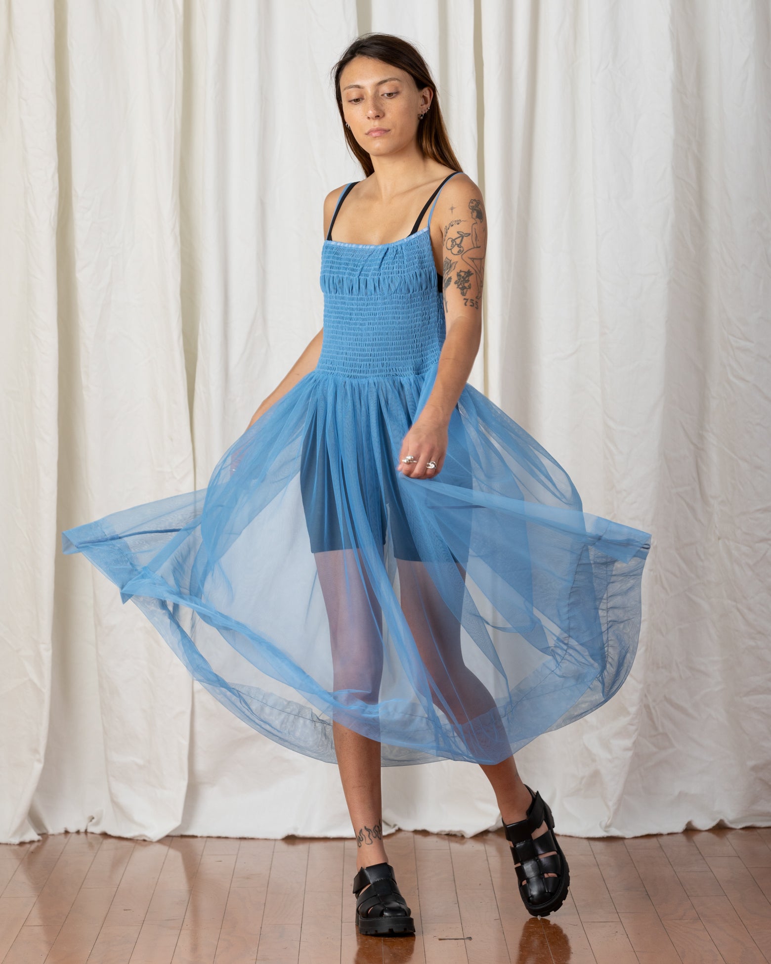 MESH BALLERINA DRESS - MUTED CERULEAN