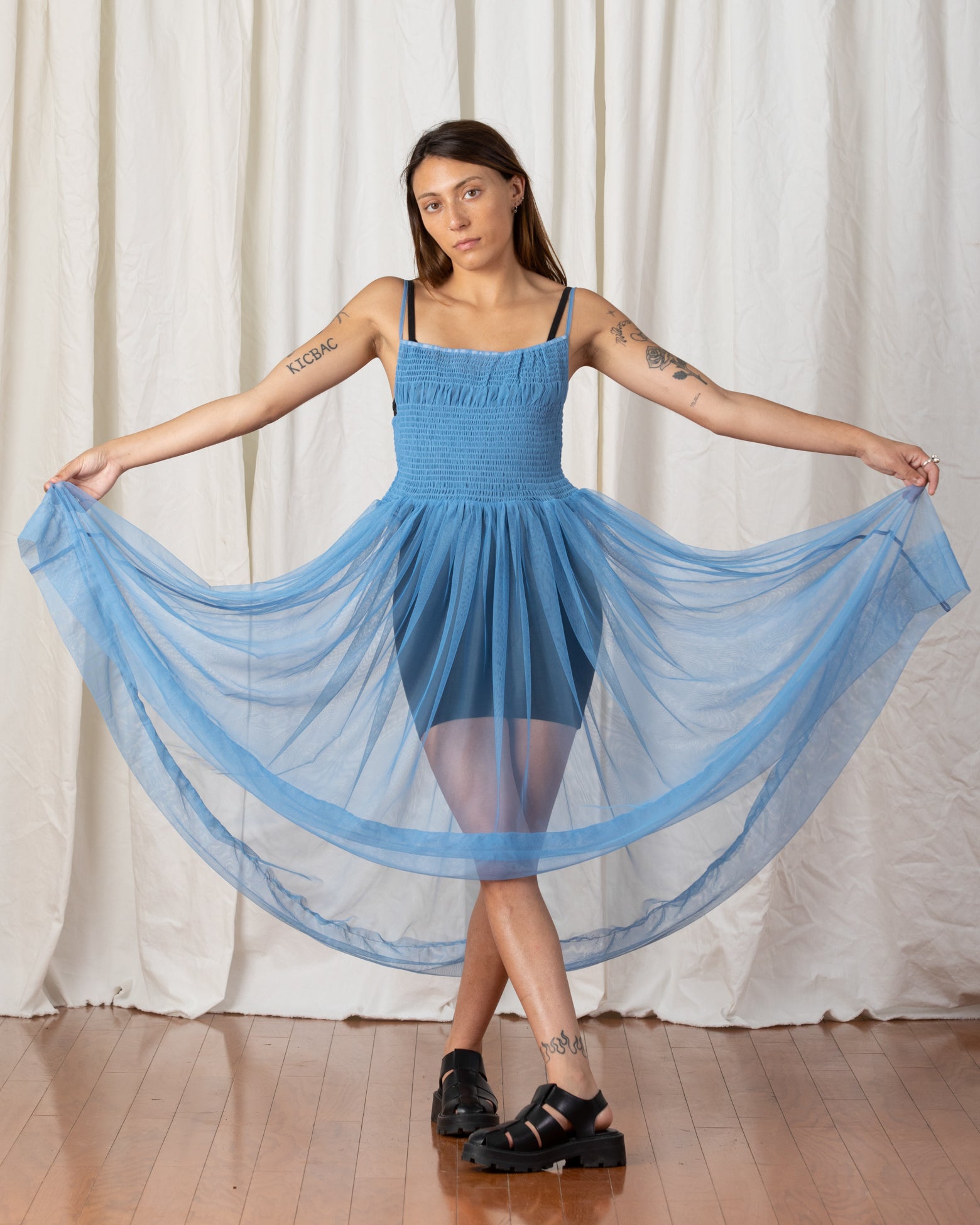 MESH BALLERINA DRESS - MUTED CERULEAN