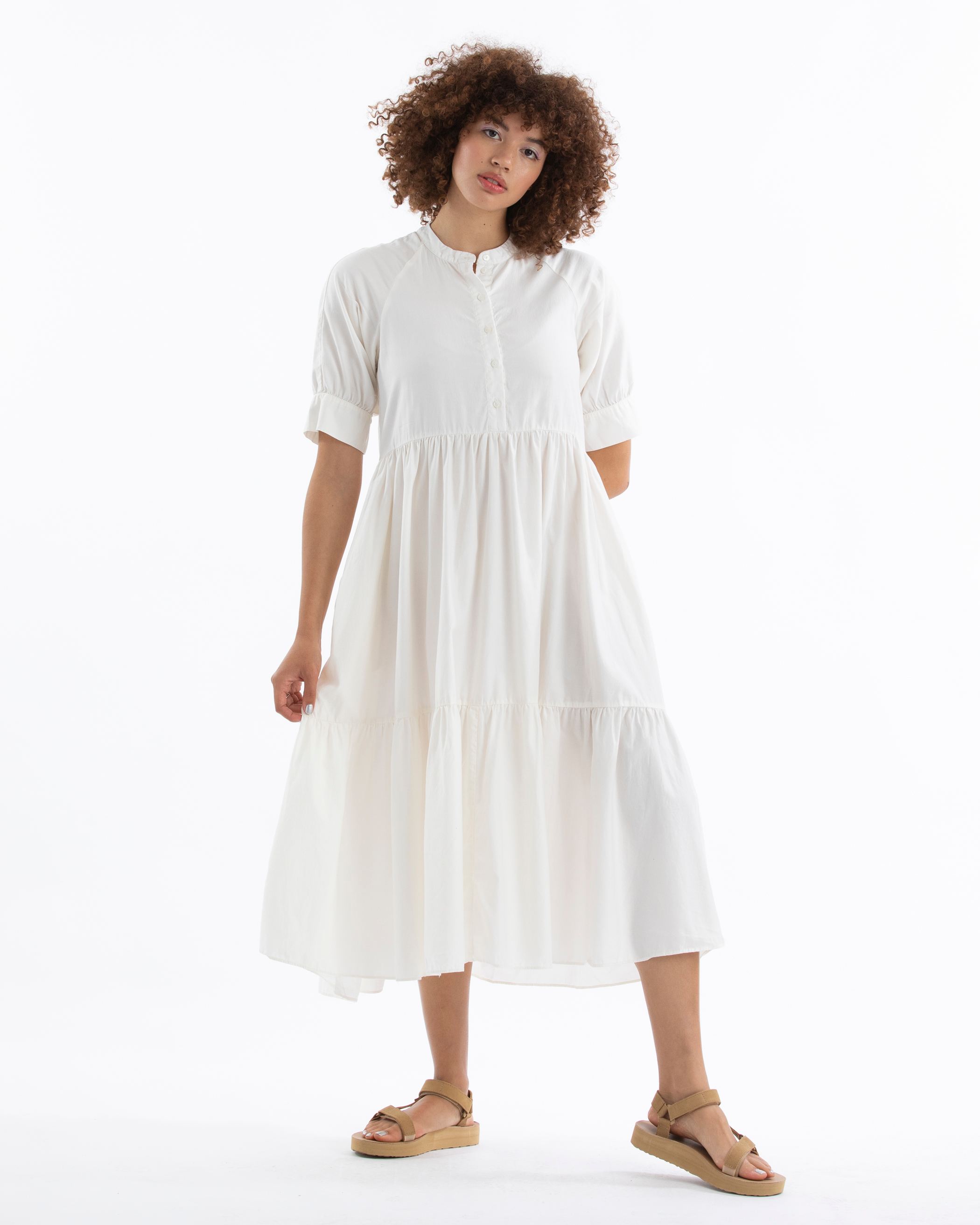 RAGLAN TIERED DRESS - BONE