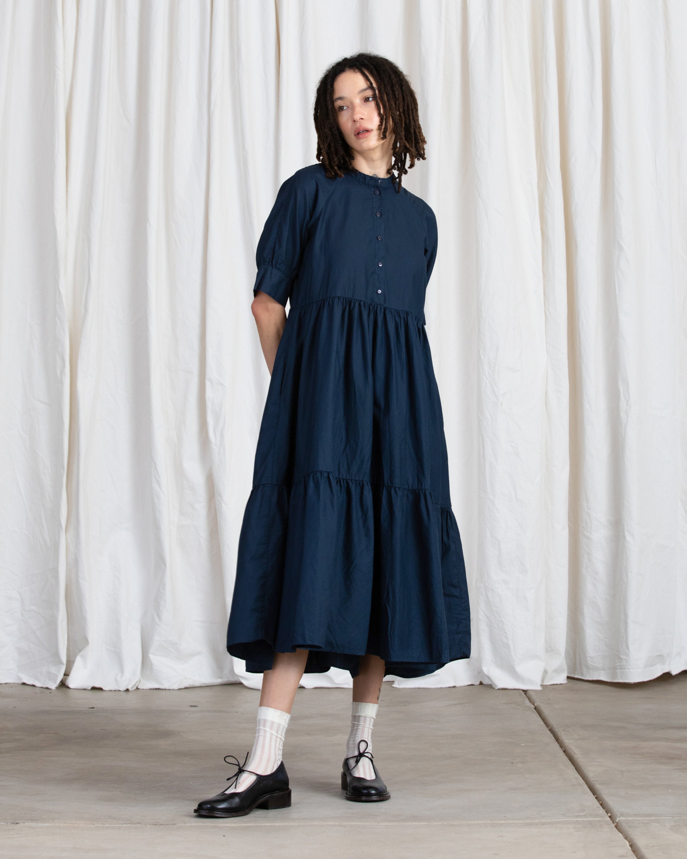 RAGLAN TIERED DRESS - NAVY