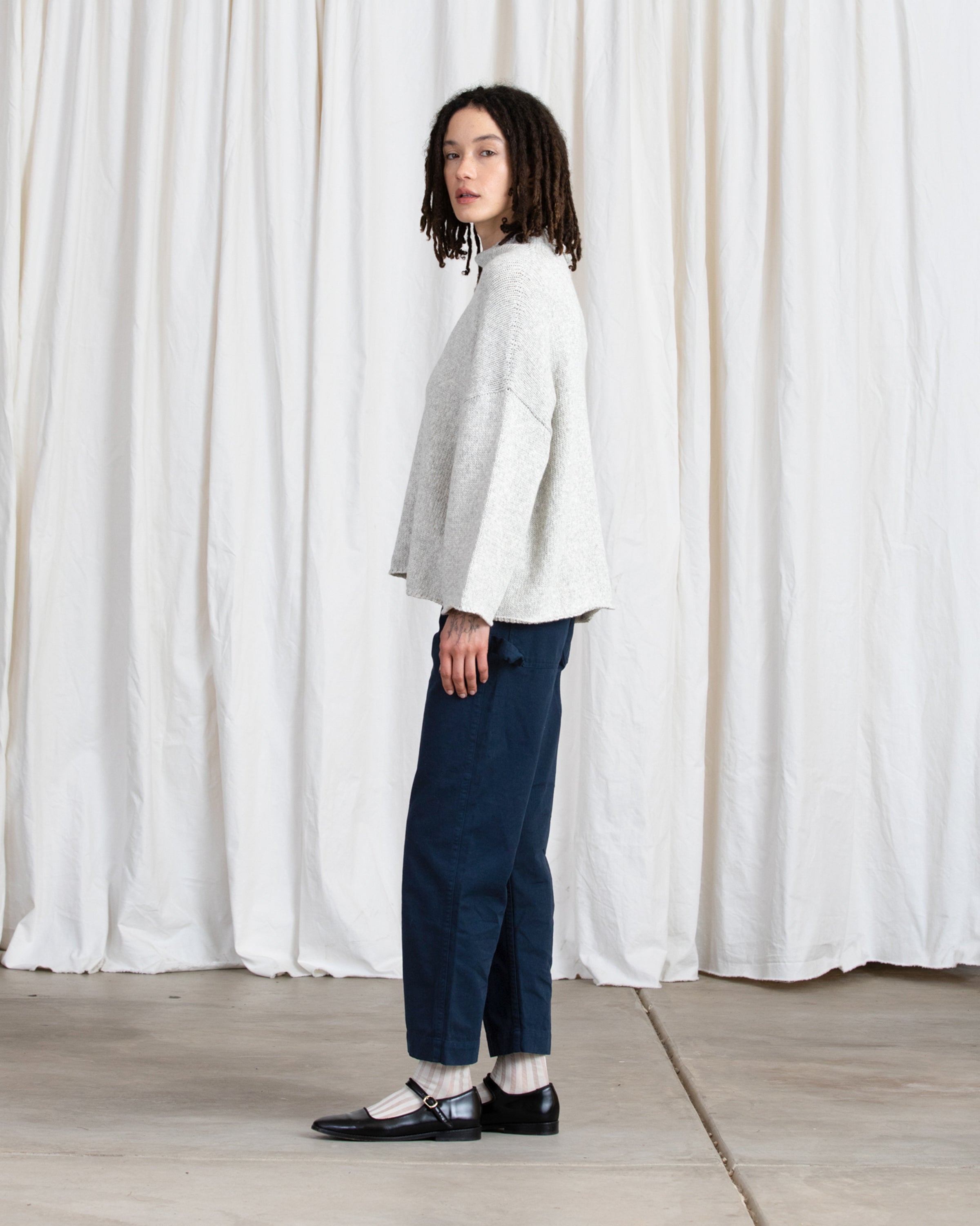 SAMPLE - ORGANIC COTTON/ALPACA MOCK TURTLENECK - CREAM MELANGE