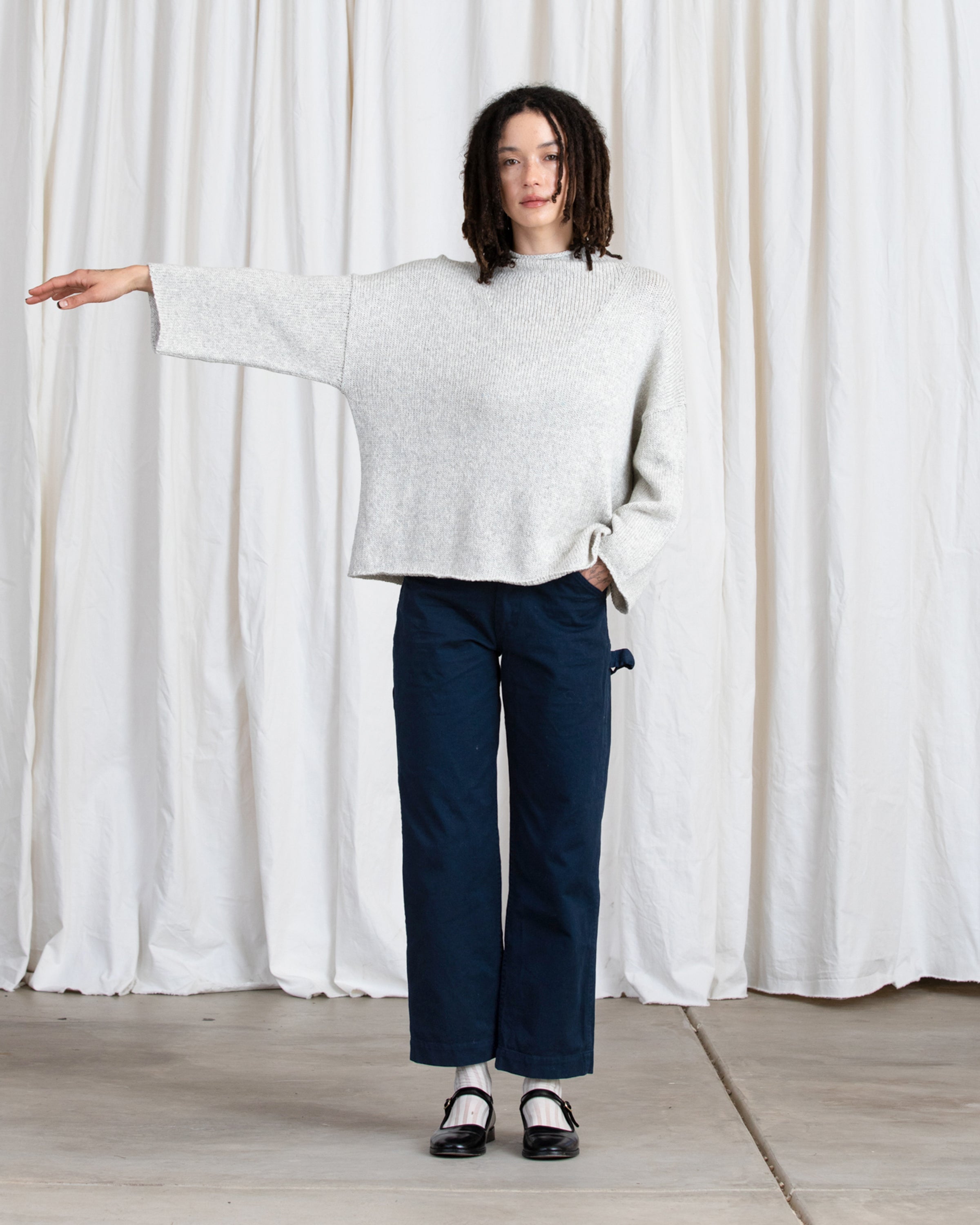 SAMPLE - ORGANIC COTTON/ALPACA MOCK TURTLENECK - CREAM MELANGE
