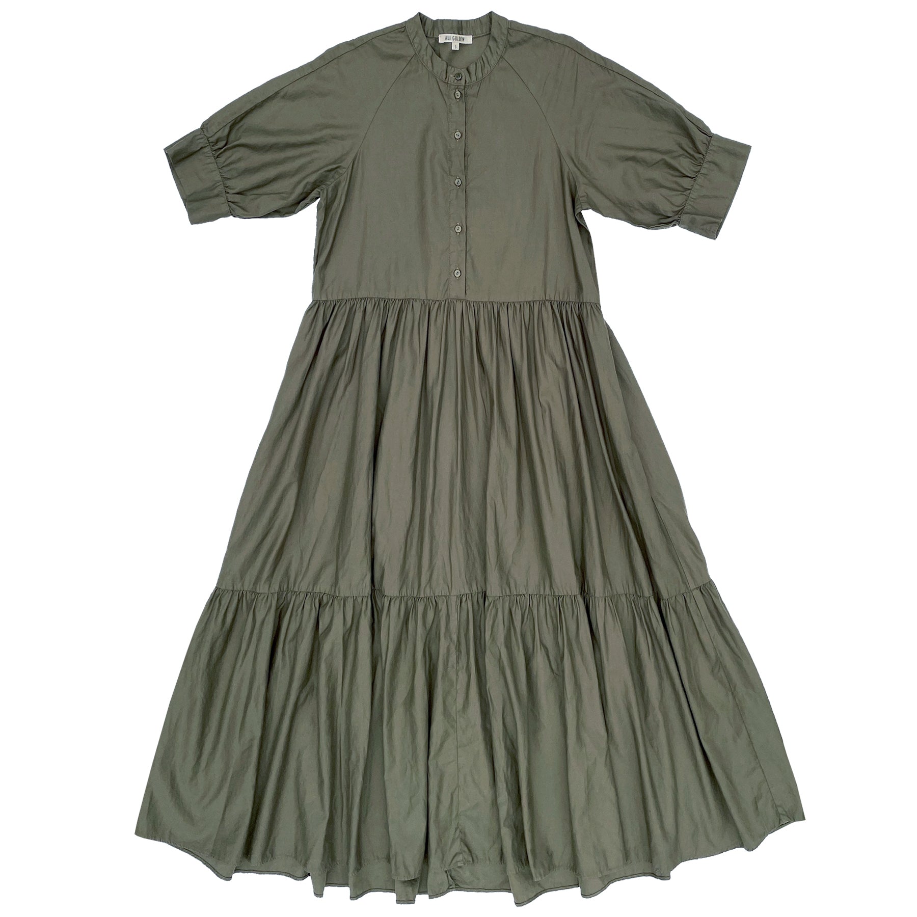 RAGLAN TIERED DRESS - FADED OLIVE