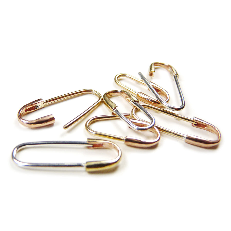 2-TONE SAFETY PIN EARRING - SILVER & BRONZE