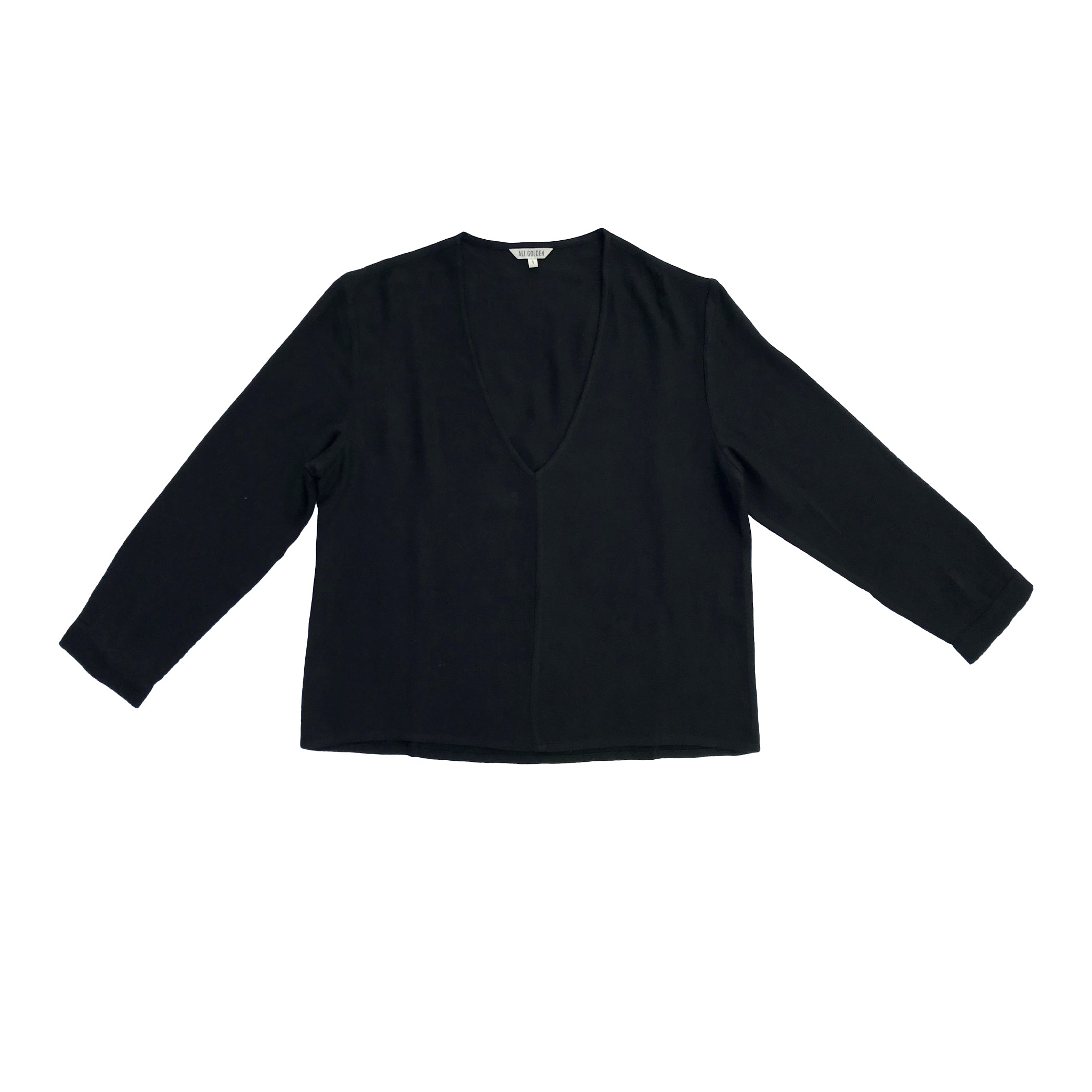 SAMPLE - CREPE DE CHIN V NECK TOP - BLACK