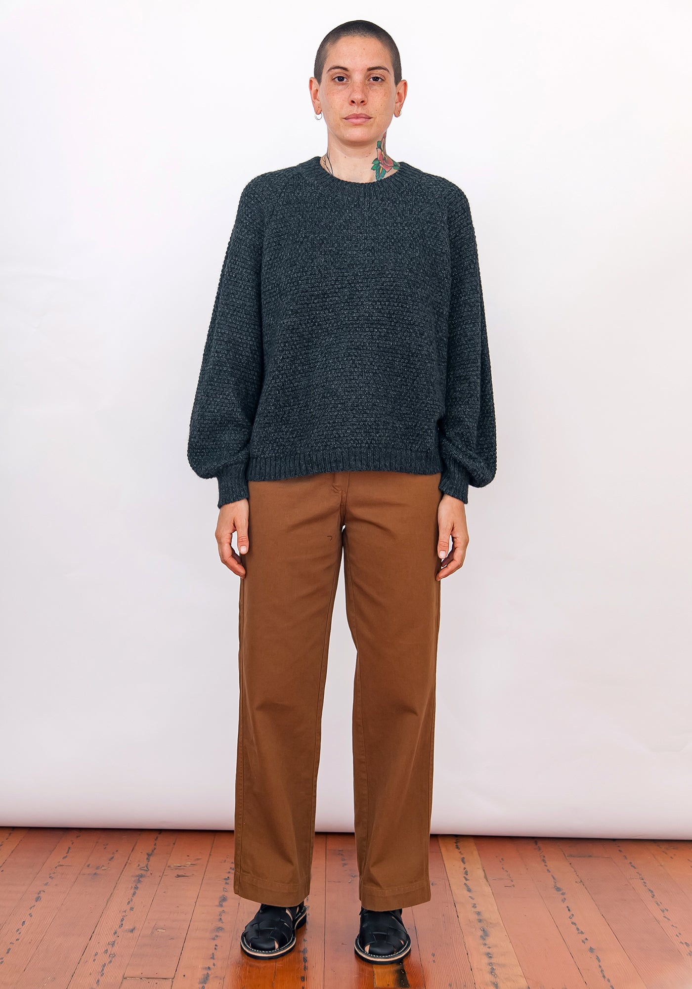 SAMPLE - ALPACA BLEND PULLOVER W/ BELL SLEEVES - CHARCOAL MELANGE