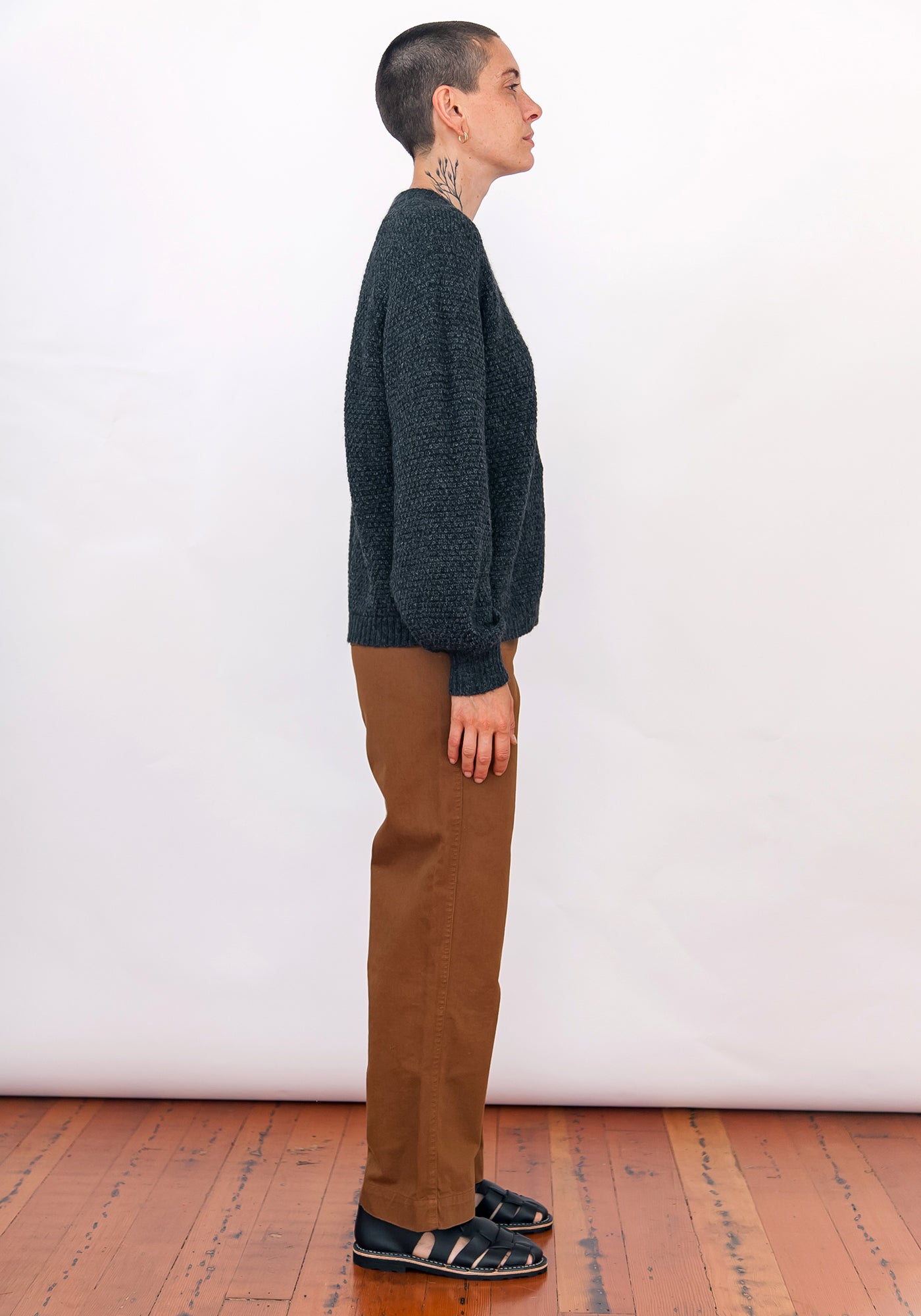 SAMPLE - ALPACA BLEND PULLOVER W/ BELL SLEEVES - CHARCOAL MELANGE