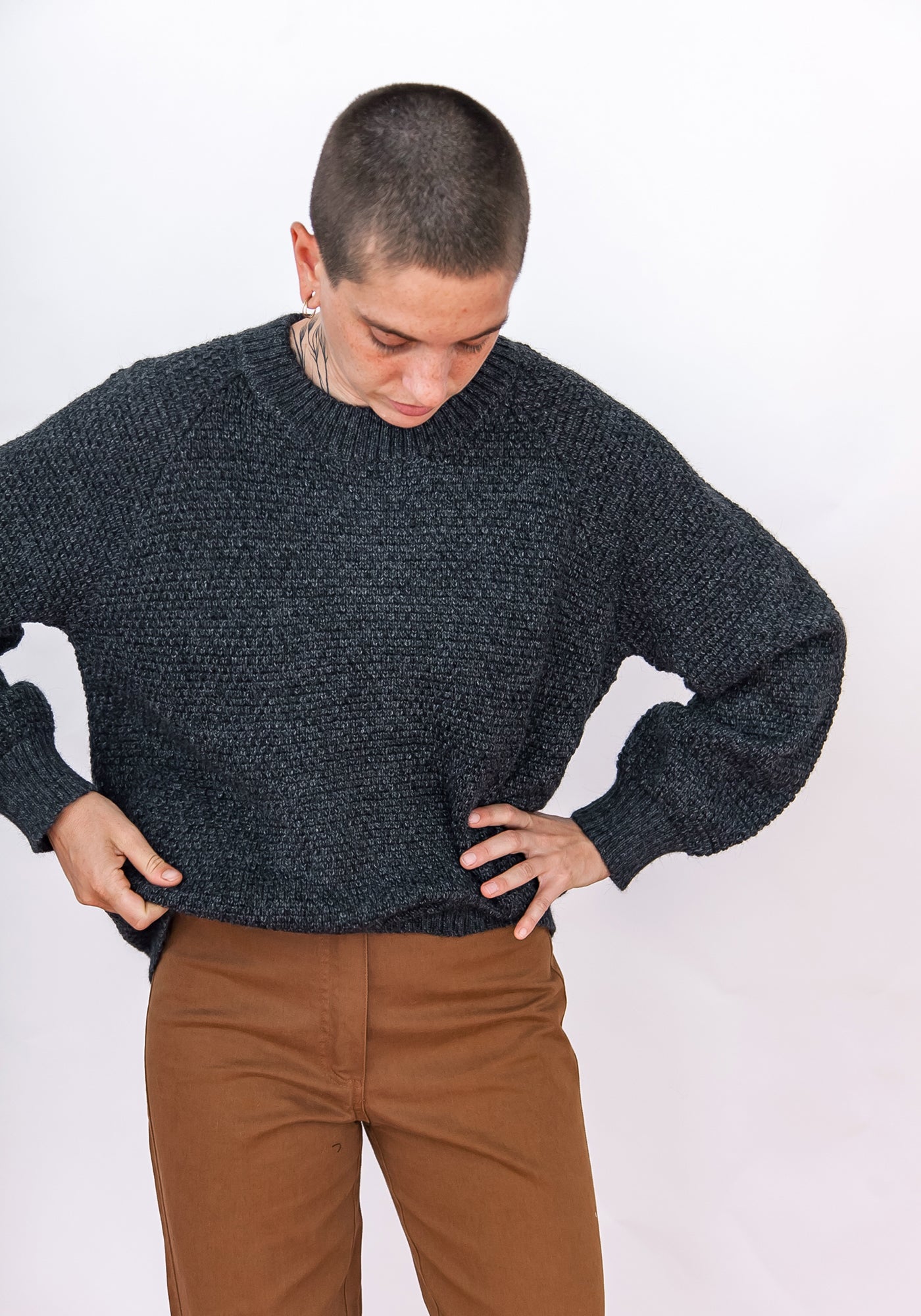 SAMPLE - ALPACA BLEND PULLOVER W/ BELL SLEEVES - CHARCOAL MELANGE