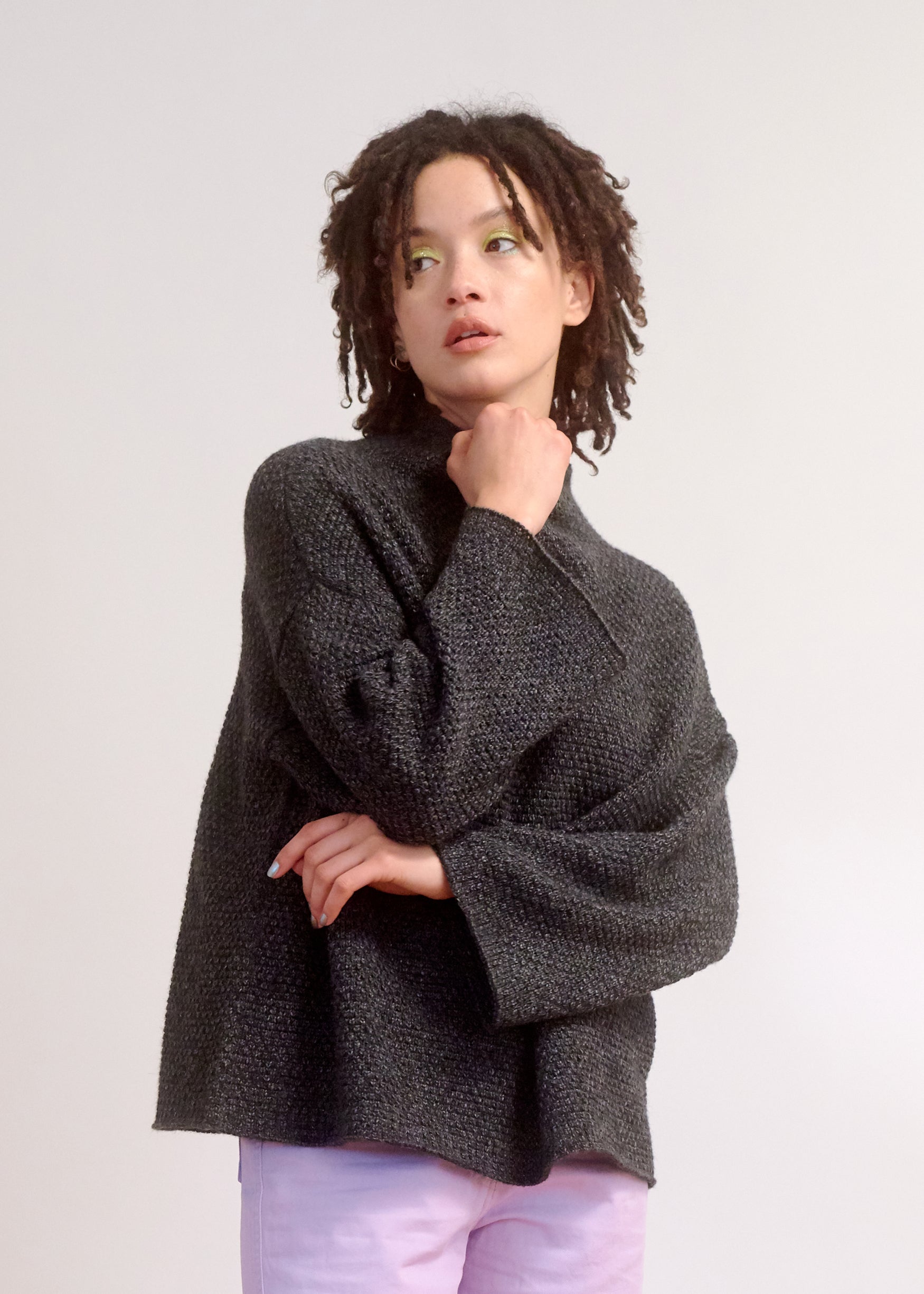 SAMPLE - ALPACA BLEND MOCK TURTLENECK - CHARCOAL MELANGE