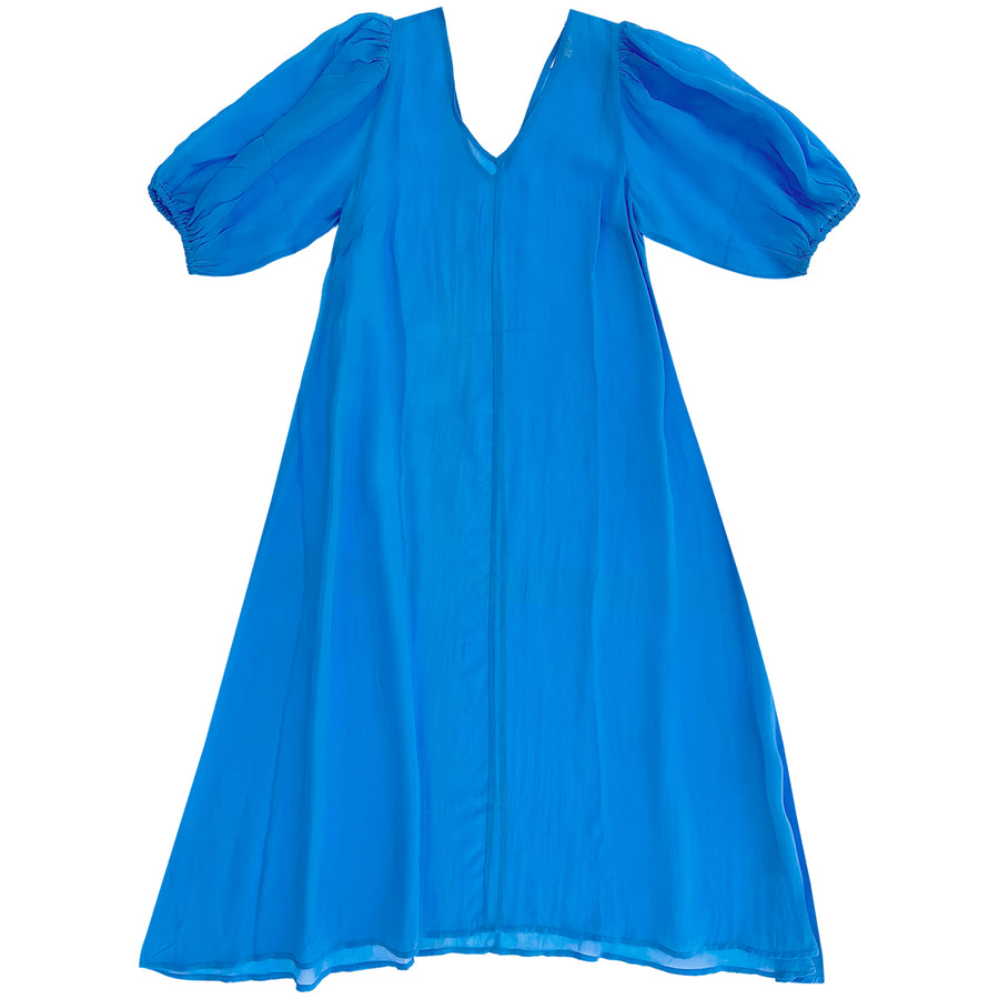SHEER DOUBLE V-NECK MAXI DRESS - SKY BLUE