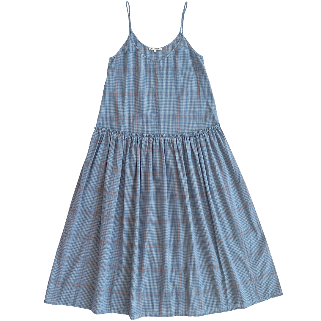 DROP WAIST RUFFLE DRESS - BLUE PLAID