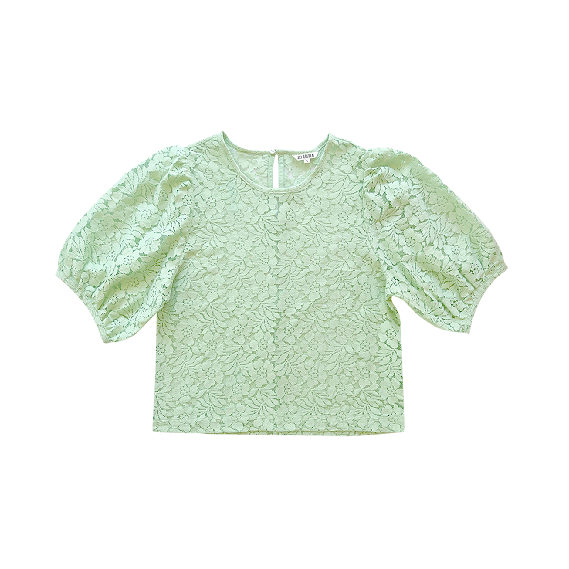 LACE PUFF SLEEVE TOP - SEA FOAM GREEN