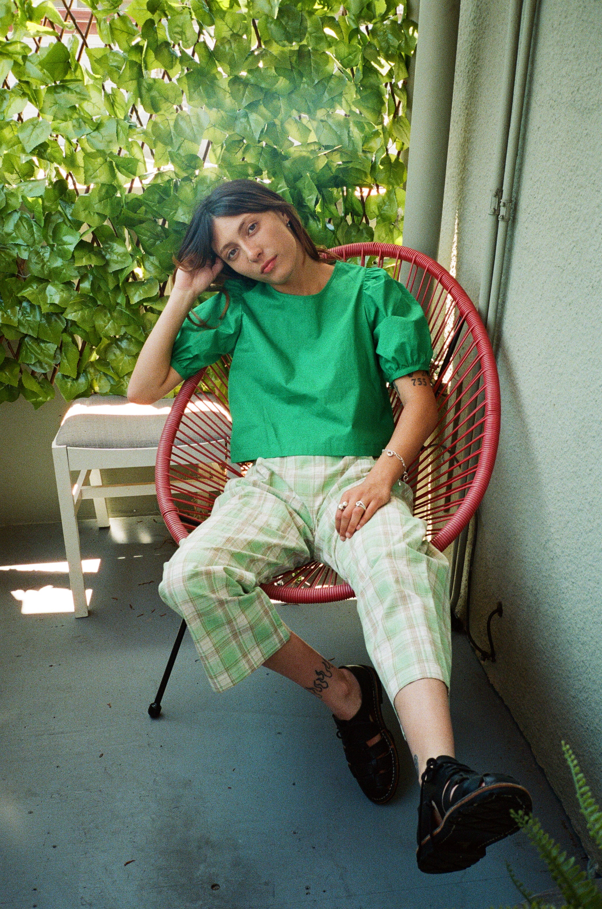 PLEATED PANT - LIME PLAID