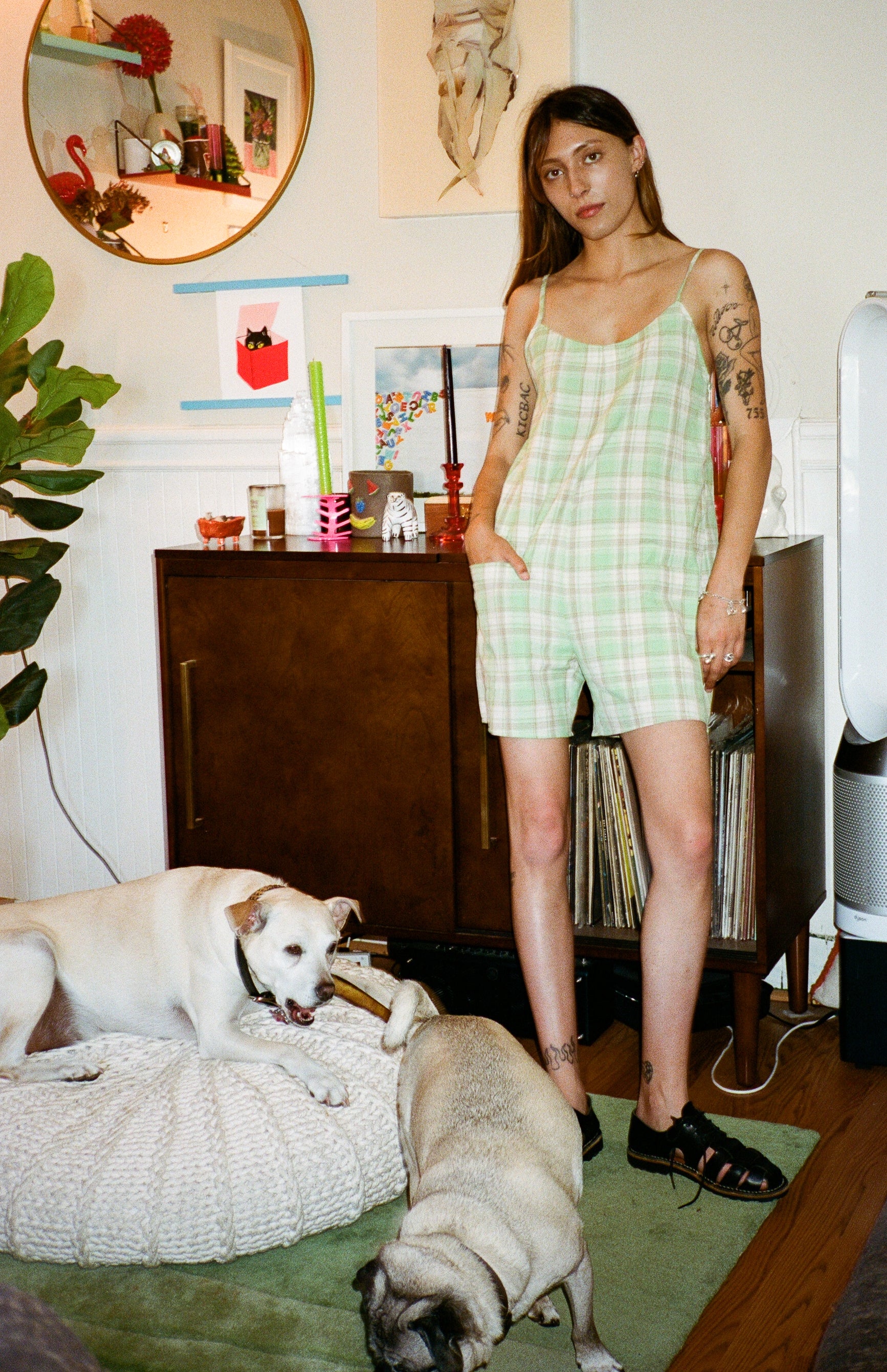 SAMPLE - COTTON ROMPER - LIME PLAID