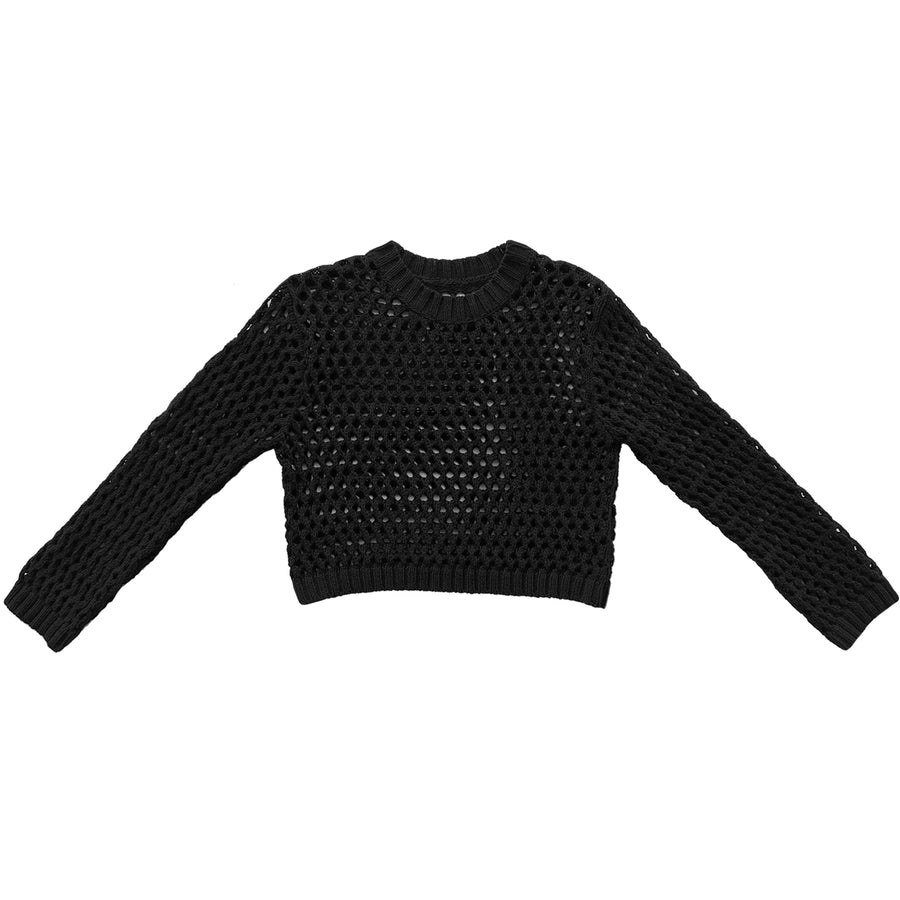OPEN KNIT PULLOVER SWEATER - BLACK