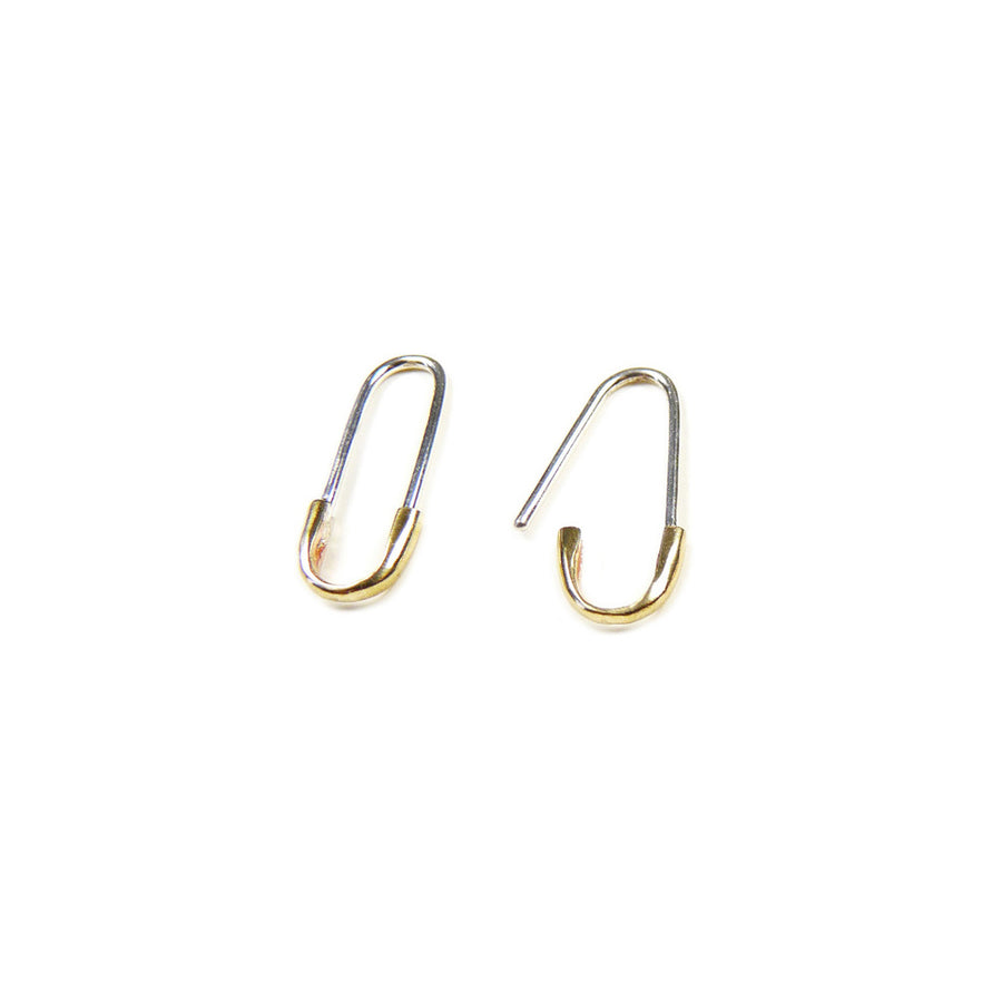 2-TONE SAFETY PIN EARRING - SILVER & BRONZE