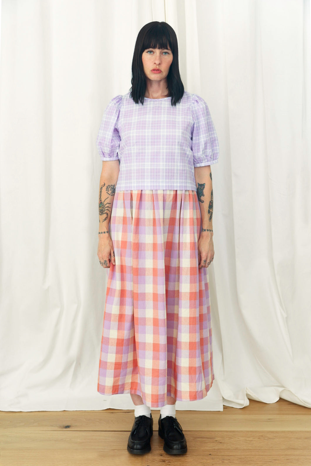 SAMPLE - PUFF SLEEVE TOP - LILAC PLAID