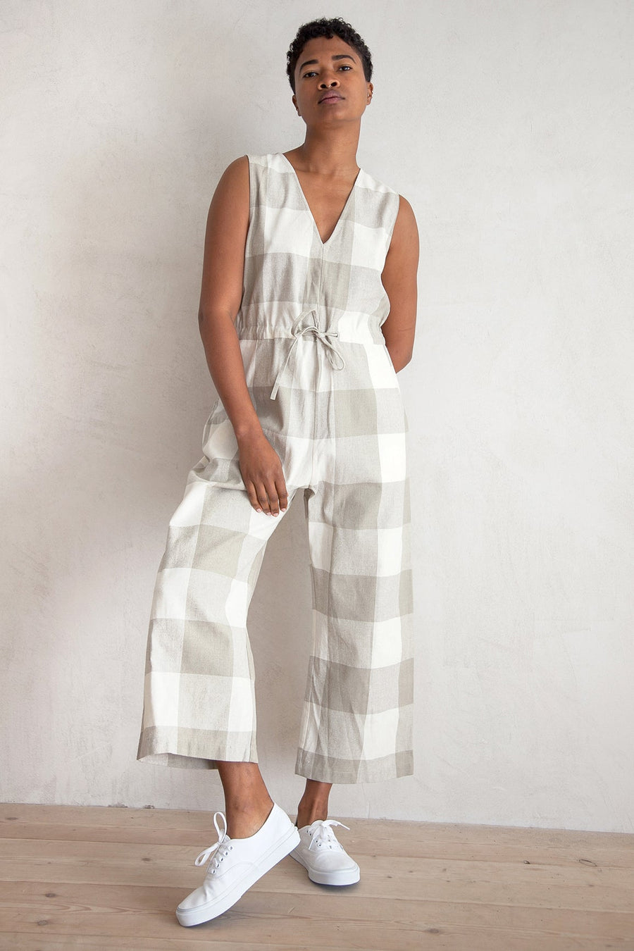 SILK SLIT-BACK JUMPER - RUST/CREAM PLAID