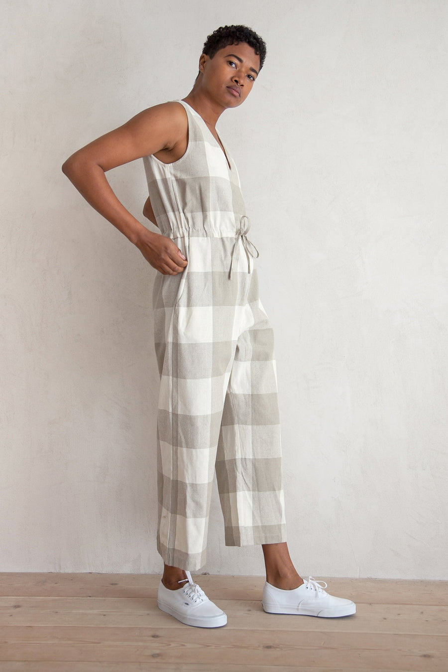 SILK SLIT-BACK JUMPER - RUST/CREAM PLAID