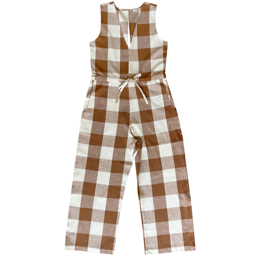 SILK SLIT-BACK JUMPER - RUST/CREAM PLAID