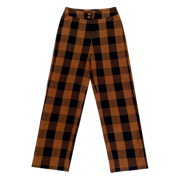 SILK FLY FRONT PANT W/ POCKETS - COPPER/BLACK PLAID