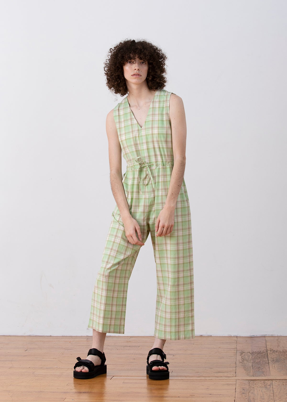 COTTON SLIT-BACK JUMPER - LIME PLAID