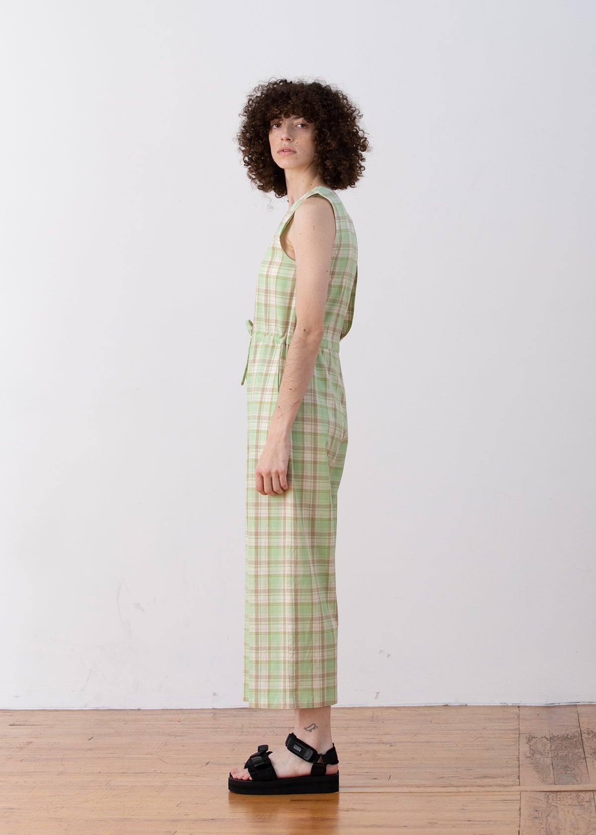 COTTON SLIT-BACK JUMPER - LIME PLAID