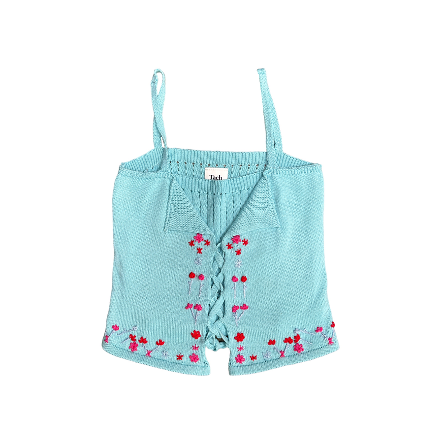 MARY HAND EMBROIDERED KNITTED TOP - LIGHT BLUE