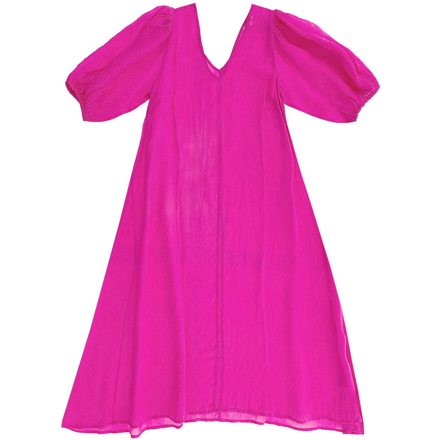 SAMPLE - SHEER DOUBLE V-NECK MAXI DRESS - NEON PINK